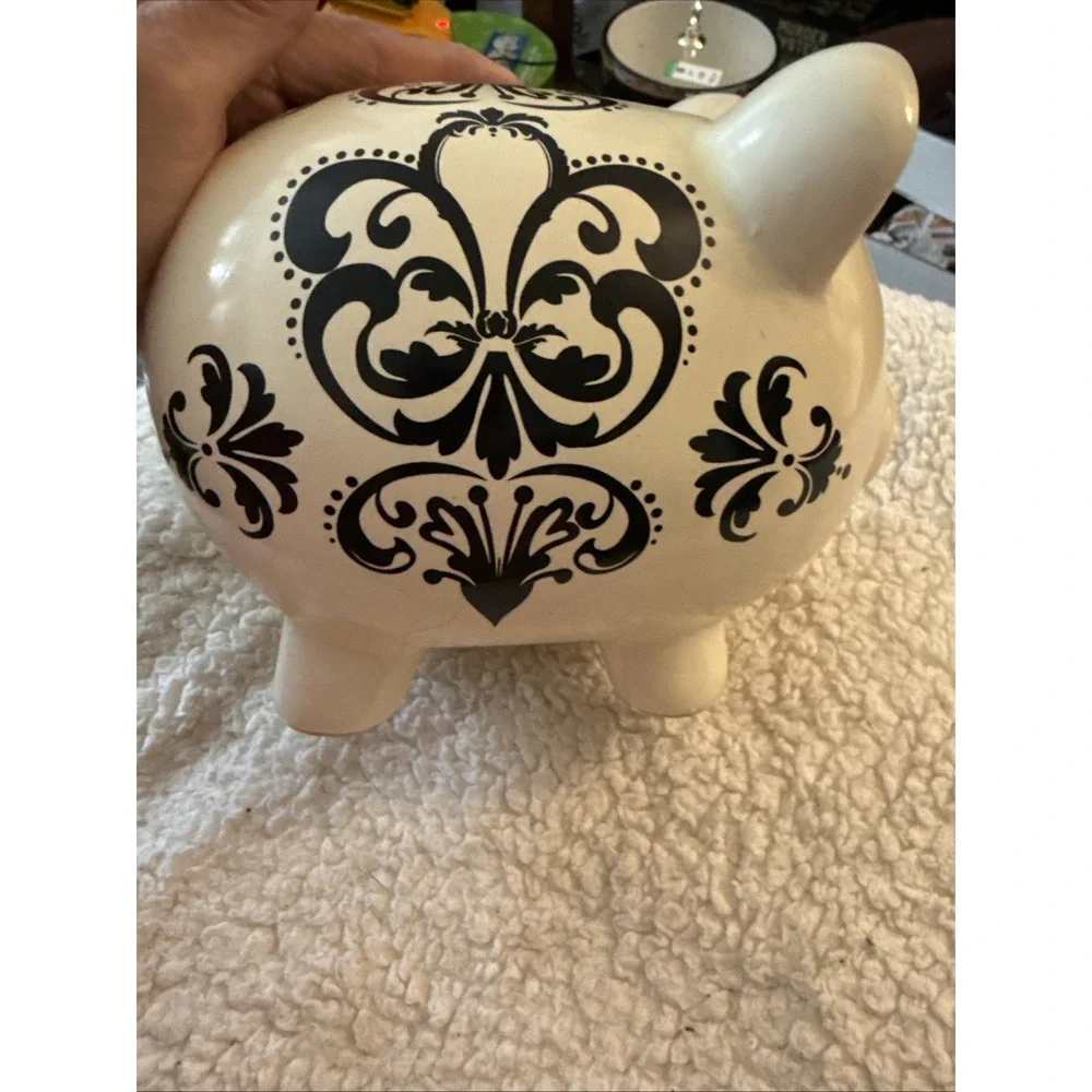 Target Pig Piggy Coin Money Bank White & White Scroll Design RE 2010